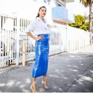 Bloggers Fav Zara blue sequin skirt